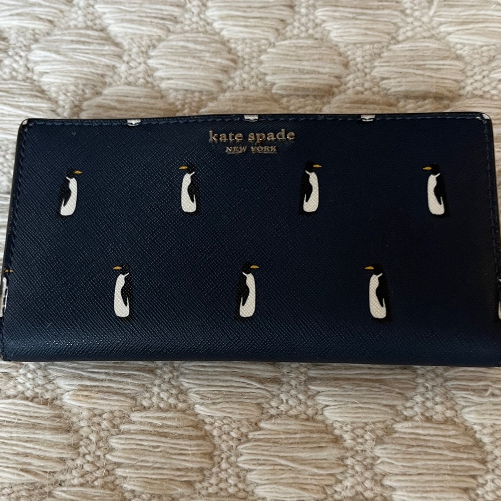 EUC Kate Spade Navy Blue Wallet with Penguin Design